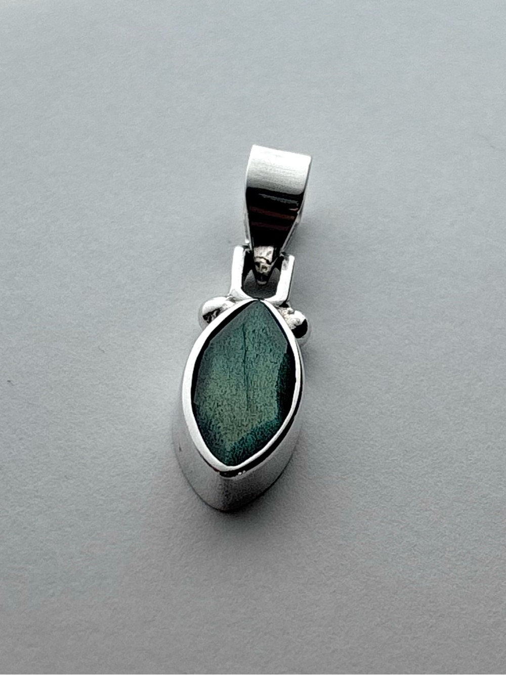 Sterling Silver 925 Iridescent Labradorite Marquise Pendant Charm for Necklace